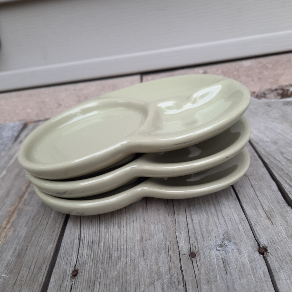 Lot 3 vtg ceramic ashtray drink holder sage green Plate Dish